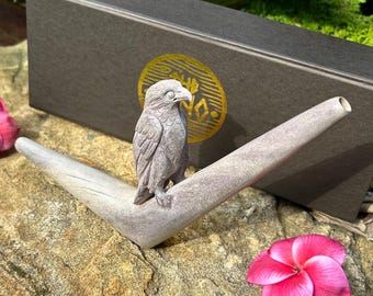 Tepi "Eagle" carved from single wooden block. Traditional Ethnic pipe. Solid Dark Waru wood Tepi.