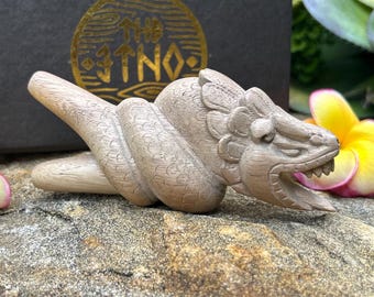Kuripe “Chinese Dragon” Carved pipe from single wooden block high quality carving, Teak wood.