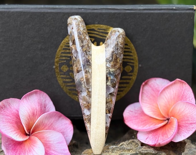 Lavender Crushed Stone Kuripe,  Handcrafted Balinese Pipe, Dark Wood & Resin