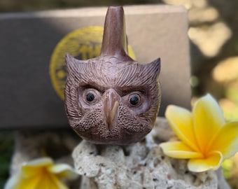 Kuripe “Owl Head” Carved from single wooden block high quality carving selected Dark wood.