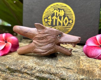 Kuripe "Wolf Head" Carved from single wooden block high quality carving selected hard solid Sawo wood.