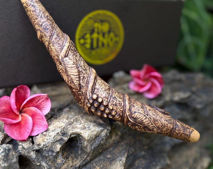 Tepi "Vine" carved from single wooden block with Burned Ornament, Aroma wood Tepi pipe.