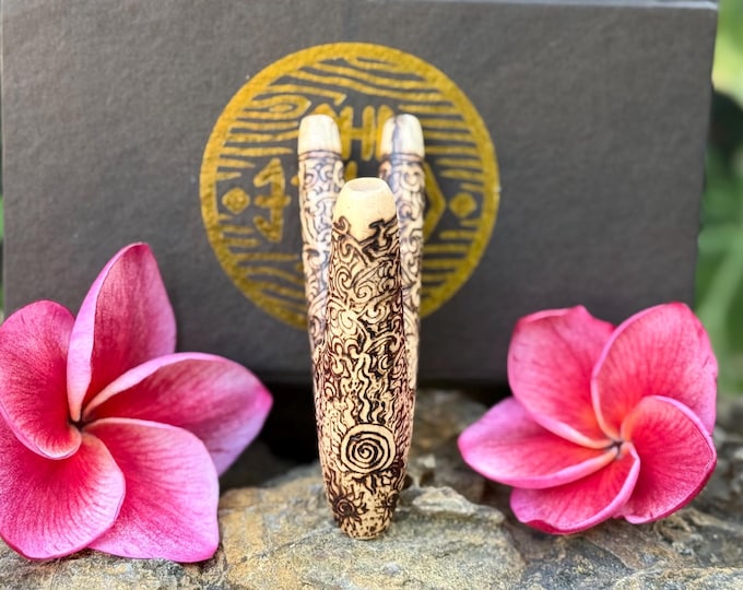 Kuripe Double Nostril with Balinese Spiral Burned Ornament