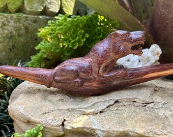 Tepi "Jaguar" carved from single wooden block. Traditional Ethnic Tepi pipe. Tamarind wood Tepi pipe.