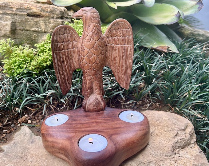 Candle holder "Eagle" Balinese Handcrafted – high quality carving durable solid dark wood