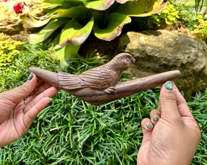 Tepi "Parrot" carved from single wooden block. Traditional Ethnic pipe. Solid Dark wood Tepi.