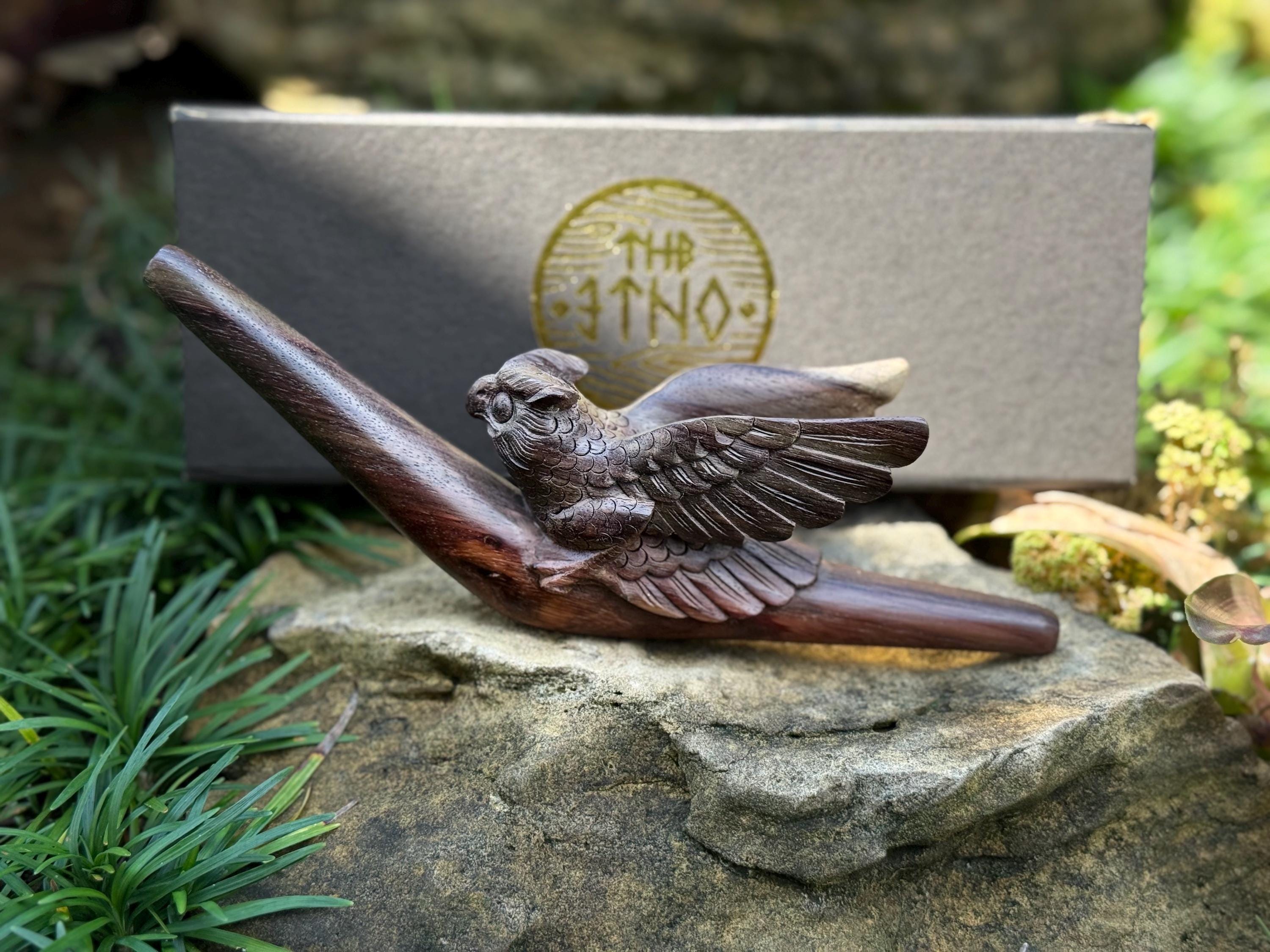 Tepi “Owl Flying” Carved from single wooden block high quality carving Solid Dark wood.