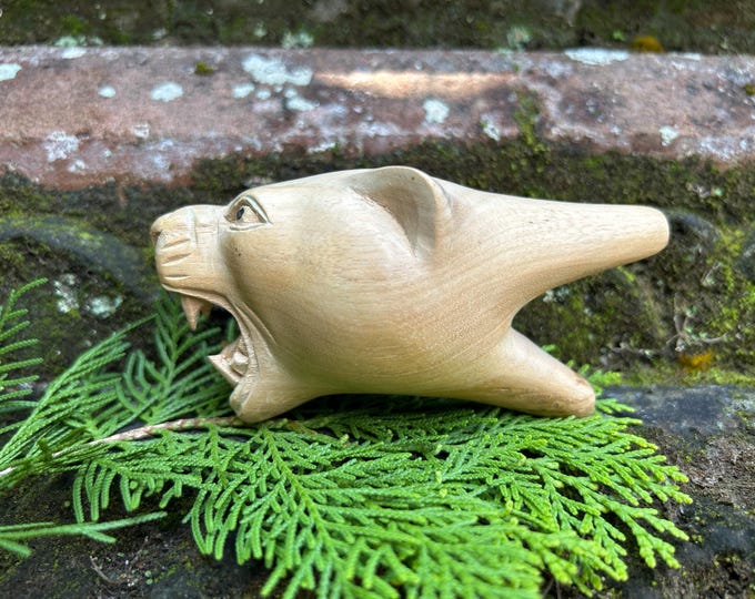 Kuripe “Jaguar Head” Craved from single wooden block high quality carving teak wood.