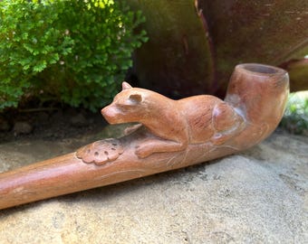 Tobacco pipe “Jaguar” Smoking pipe carved  from single wooden block high quality carving sawo wood.