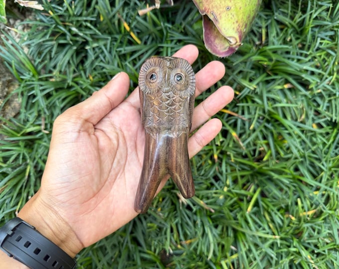 Kuripe “Standing Owl” Carved from single wooden block high quality carving Dark wood.