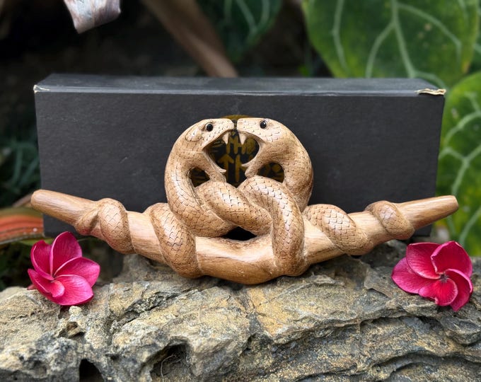 Tepi "Snake Fighting" Carved from Single Wooden Block of Teak Wood