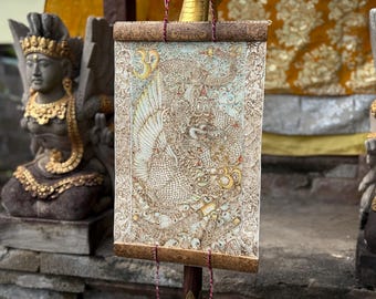 Balinese Dragon Wall Hanging, Hand Burned Canvas Art, Artisan Wall Decor