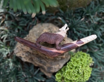 Tepi "wolf" carved from single wooden block. Traditional Ethnic Tepi pipe. Tamarind wood Tepi pipe.
