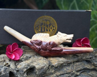 Tepi "Cosmic Wolf" Carved from Single Wooden Block of Two Tone Tamarind Wood