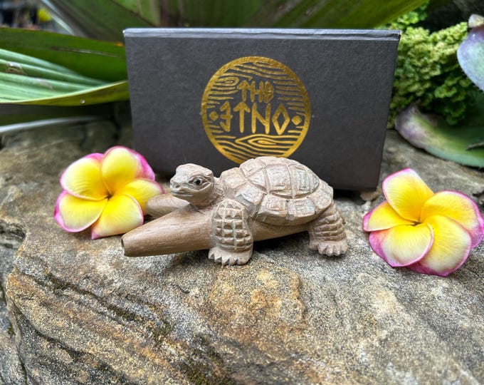 Carved “Turtle” Kuripe pipe from single wooden block high quality carving, Teak wood.