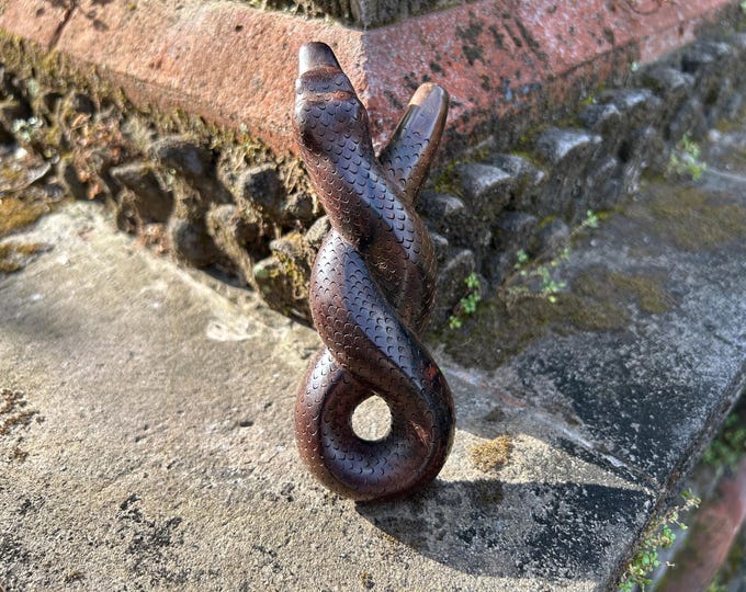 Hand Carved Wooden Kuripe "Infinity Snake" - Dark Wood pipe