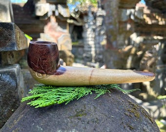 Tobacco pipe Simple ornament. Regular Smoking pipe from single wooden block high quality carving durable white tamarind wood.