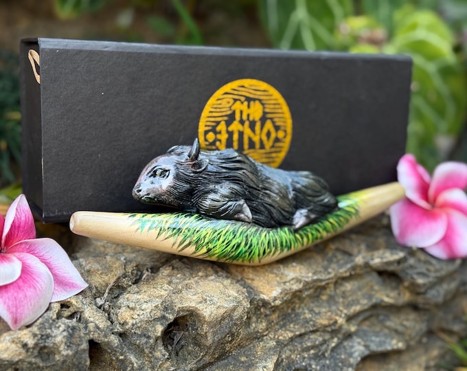 Tepi "Buffalo" Carved from Single Wooden Block of Crocodile Wood with Hand Painted Details