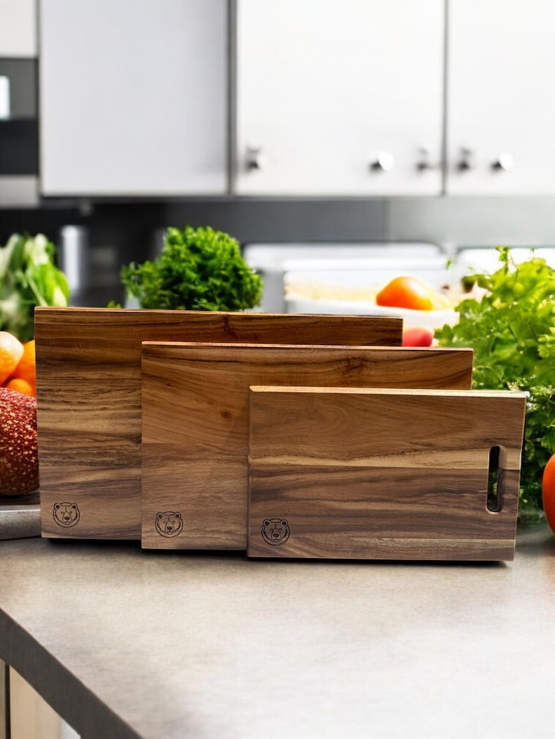Handcrafted Acacia Cutting Board Gift Set - 3 Boards With Apron & Gift ...