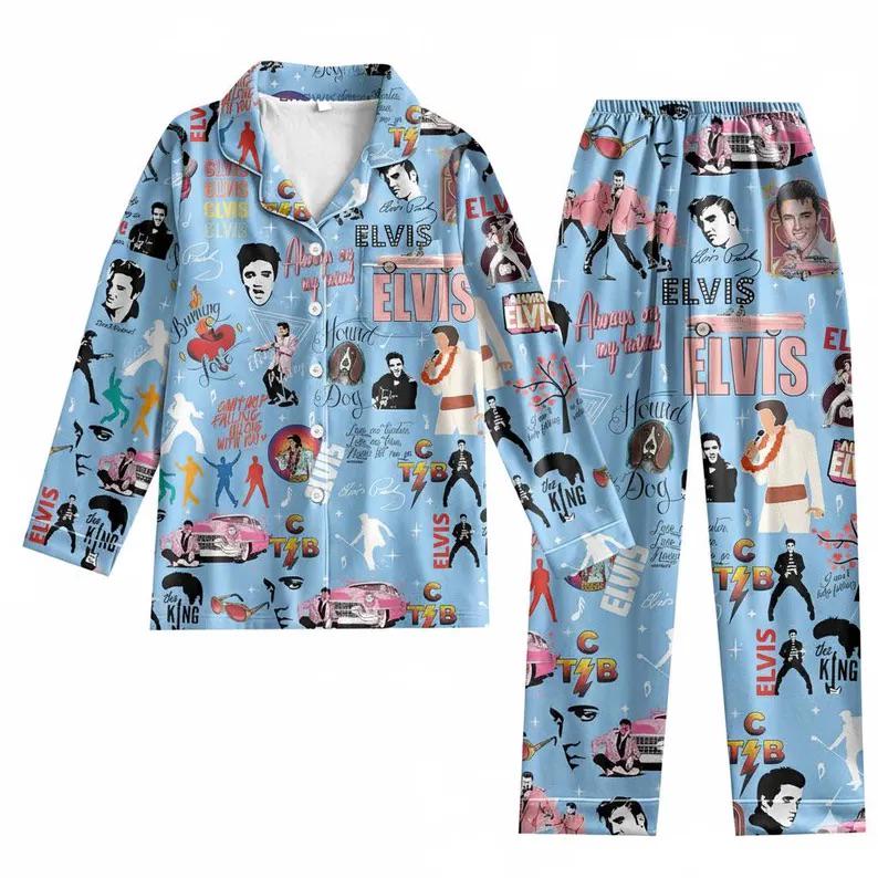 Discover Elvis Presley Pajamas Set, King Long Sleeve Sleepwear, Rock and Roll Music Bridesmaid Pajamas, Christmas Themed Pajamas