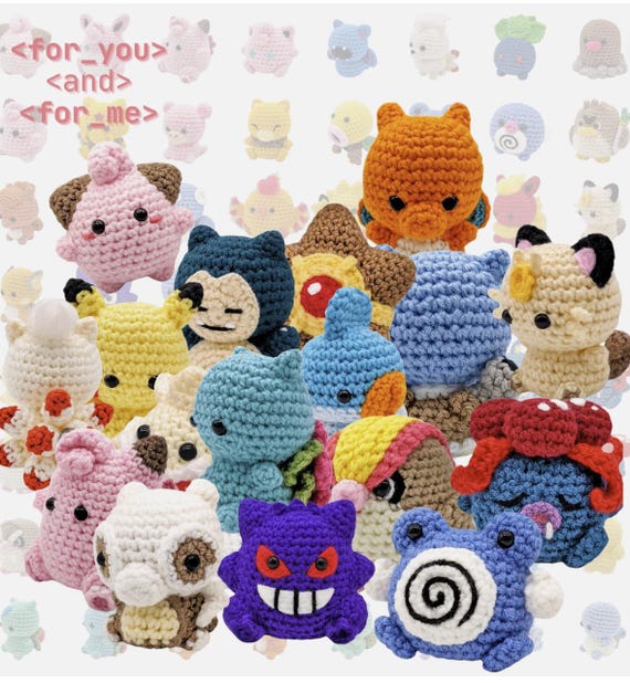 crochet keychain, Custom Pokémon Amigurumi Set – 5-10cm Tall – Set of 62 Crochet Pokémon Plush – Handmade Anime Gift