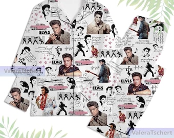 Elvis Presley Pajamas Set, Elvis King Long Sleeve Pajamas, Rock And Roll Music Bridesmaid Pajamas, The King Christmas Pajamas