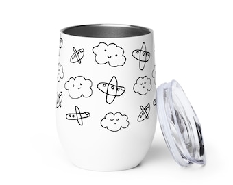 Planes and Clouds Wine Tumbler, Crew Juice Cup, Flight Attendant Gift, Travels, Travel Mug, Pilot Mug, Airplanes, Travel Lover