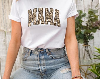 Camiseta con estampado de guepardo mamá, cuello redondo estilo retro con animales, regalo para el Día de la Madre.