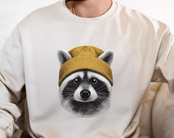 Retro Raccoon Beanie Sweatshirt, Unisex Gift