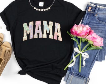 Camiseta vintage floral para mamá, sudadera con cuello redondo de cuadros pastel para mamá