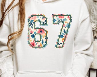 Floral Number 67 Sweatshirt, Teacher Crewneck Hoodie