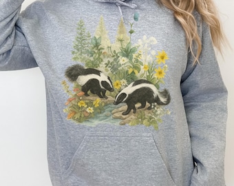 Retro Skunks Sweatshirt, Summer Wildflower Scene, Nature Outfit