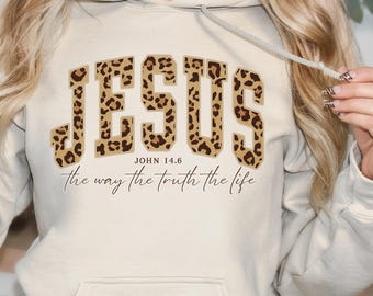 Cheetah Print Jesus Sweatshirt, Trendy Christian Hoodie