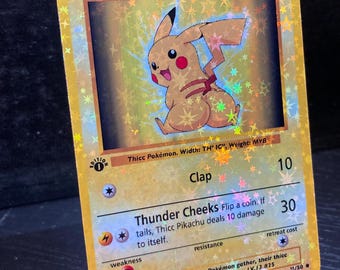 thick pikachu pokmon card Thicc Pokemon 25TH ANNIVERSARY COLL. Thicc Pikachu Pokemon Card Handmade