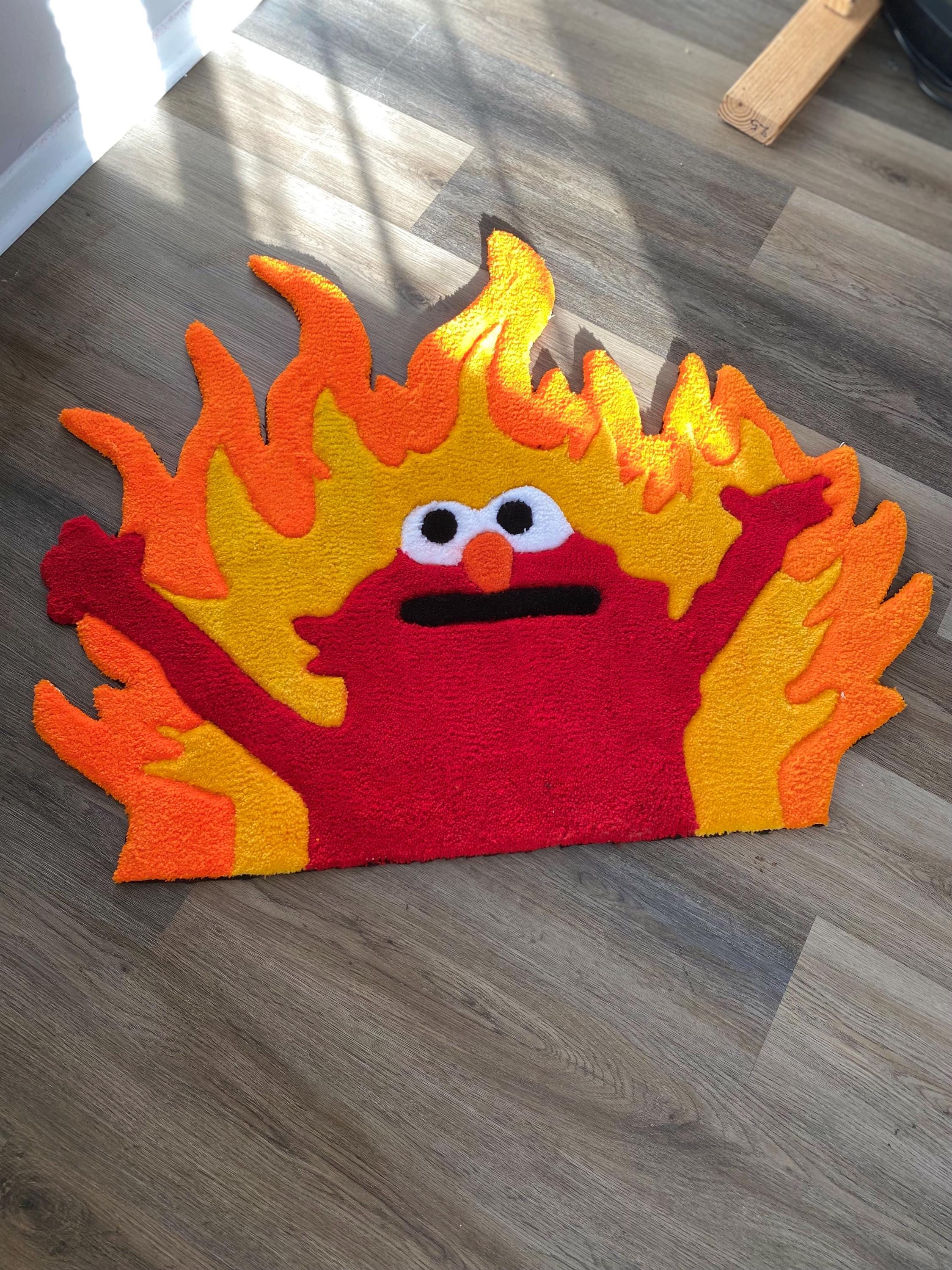 Elmo Fire Rug | Handmade Tufted Cartoon Rug, Gamer Decor - Etsy