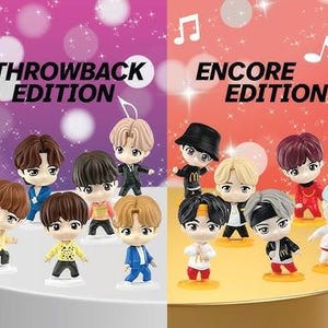 Puede incluir: Figuras de McDonald's Tiny Tan, divididas en ediciones Throwback y Encore, con notas musicales y el logo de McDonald's. Las figuras son de personajes de dibujos animados con varios colores de pelo y atuendos.