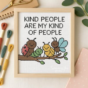 Bug Friends Cross Stitch Pattern: Kind People Quote (Digital Download)