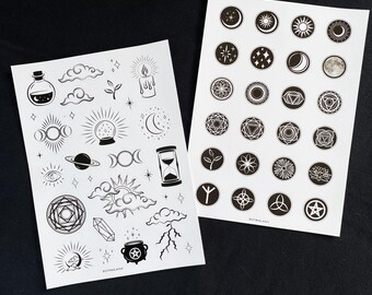 Mystische Witchy Sticker Sheets | Laptop Scrapbook Journal Sticker | Schutzkristall Zaubersymbole | Skurrile magische Aufkleber