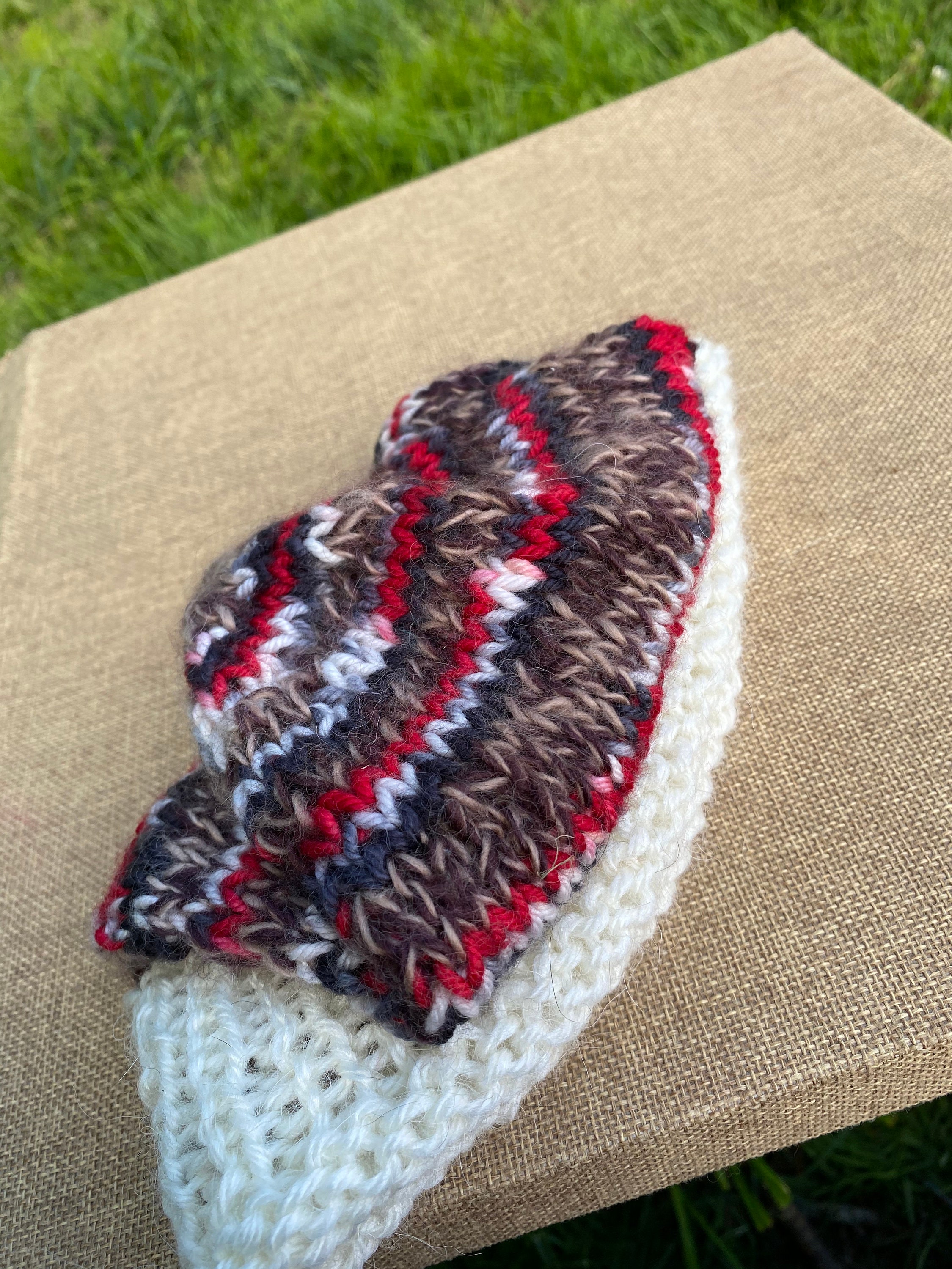 Knitted Hat Striped Hat Cute Hat Red Brown White Hat Etsy UK