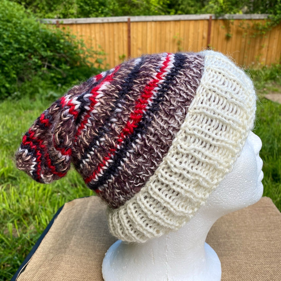 Knitted Hat Striped Hat Cute Hat Red Brown White Hat Etsy UK