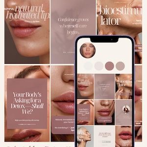 Content-Paket für injizierbare Ästhetik | Filler & Biostimulatoren | Social-Media-Kit für Gesichtsästhetik | Minimalistische Canva-Vorlagen