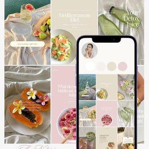 Kit de marca personal para nutricionistas en Canva / Paquete de contenido minimalista sobre bienestar / Plantillas neutras editables para redes sociales