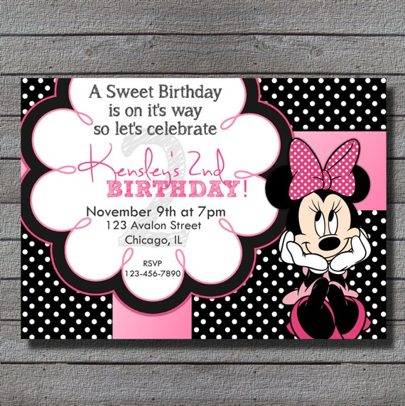 Minnie Mouse Birthday Invitation RED or PINK Digital file Il_570xn