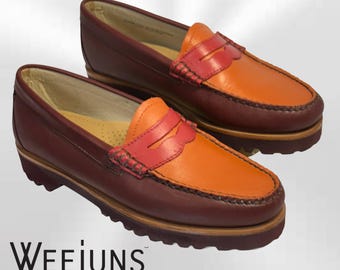 NEW! WEEJUNS G.H. Bass Sz 8 Woman’s  1990s COLORBLOCK Brown Orange Logan Loafers