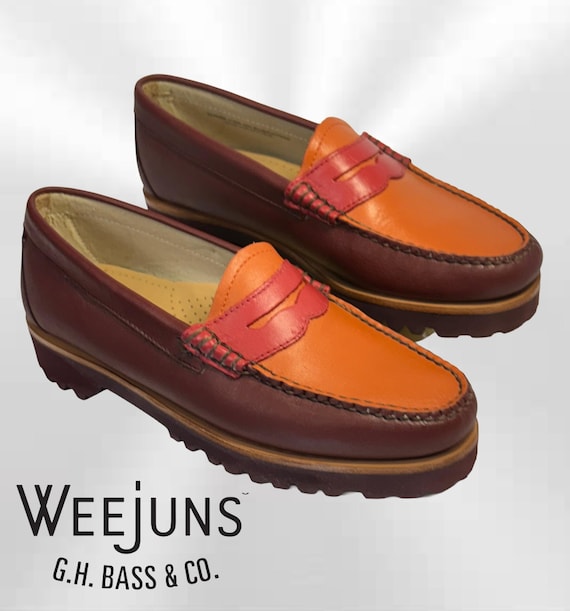 NEW! WEEJUNS G.H. Bass Sz 8 Woman's 1990s COLORBLOCK Brown Orange
