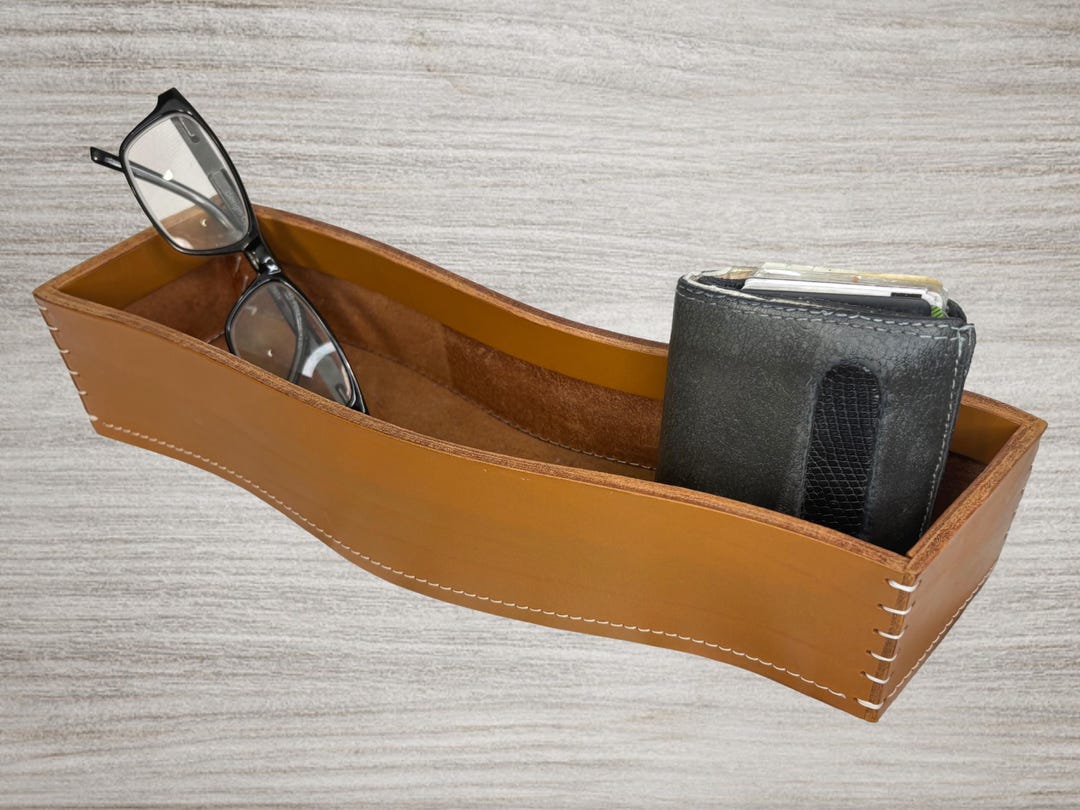 Hard Sided Brown Leather Valet / Desk Organizer 12”x3”x3” - Etsy