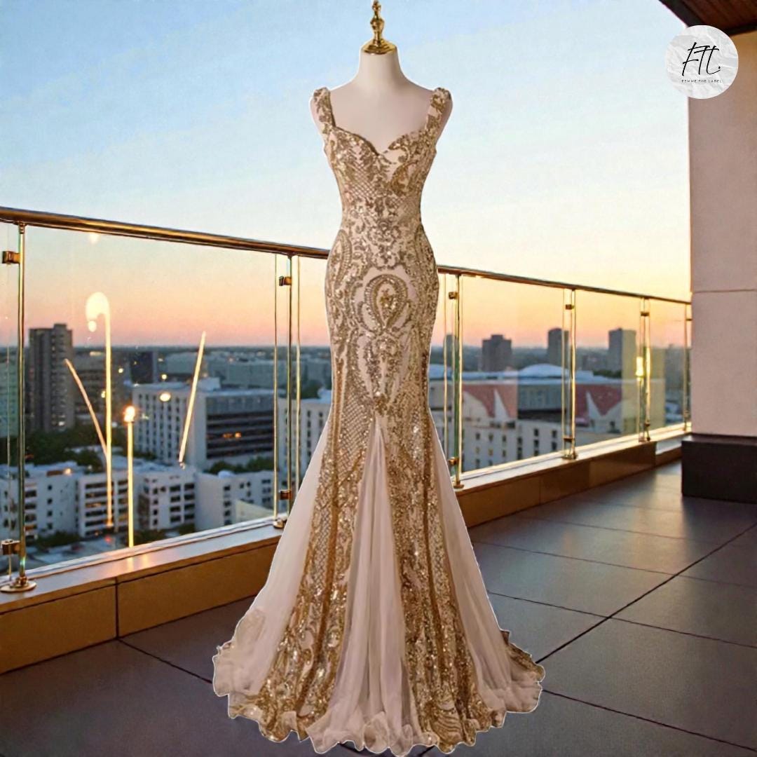slim fit dress slacks Akhl Metallic Gold Fishtail Gown main image 1