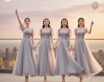 Bridesmaid Dress Korean Style Evening Gown Wedding Guest Maxi Dress Elegant Sister Group Outfit Flowing Party Dress Gray Pink Spring Autumn