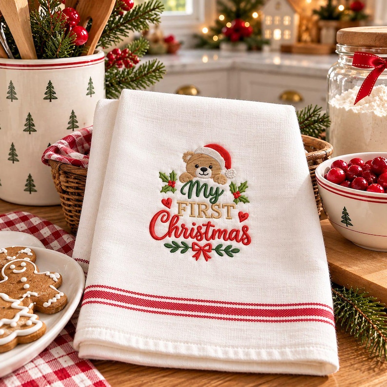 First Home Monogram My First Christmas Embroidery Design Bundle, Baby First Christmas ...
