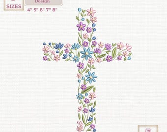 Easter Cross and Lamb Sketch Design, He is Risen Embroidery Machine File, Spring Lamb Embroidery, Christian Easter Sketch Stitch Embroidery